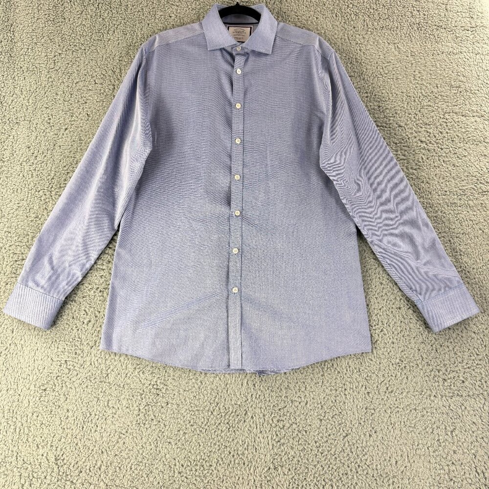 Charles Tyrwhitt Button-Up Shirt Mens Large Blue Extra Slim Fit Non-Iron‎ Cotton